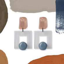 Load image into Gallery viewer, Morandi pink and blue crystal stone handcrafted earrings on artistic painting background
