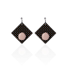 Load image into Gallery viewer, dark chocolate with pink dots design handcrafted earrings on white background
