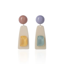 Load image into Gallery viewer, yellow and blue handcrafted earrings on white background
