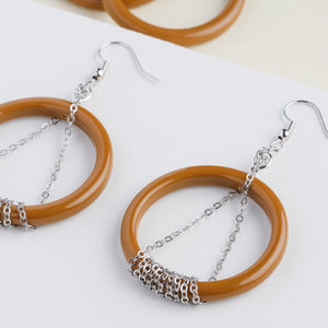 silver chain and brown ring handmade niniwear earrings